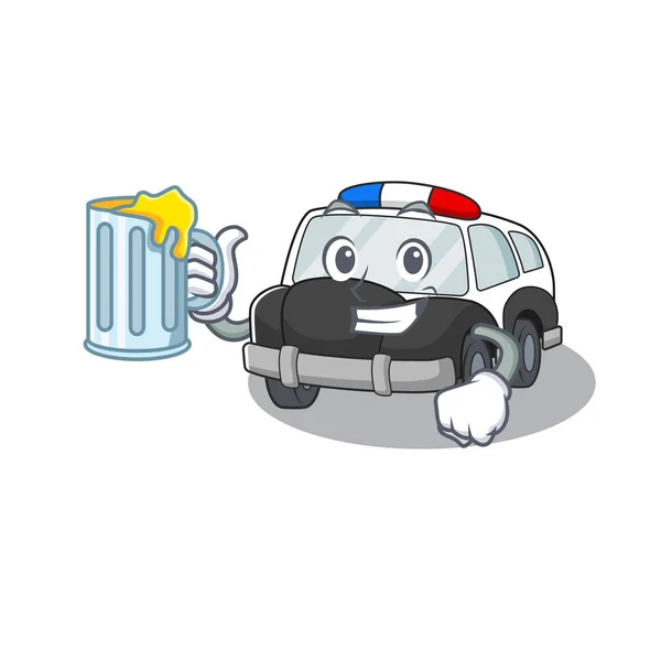 Smiley police car mascot design with a big glass — Stock Vector