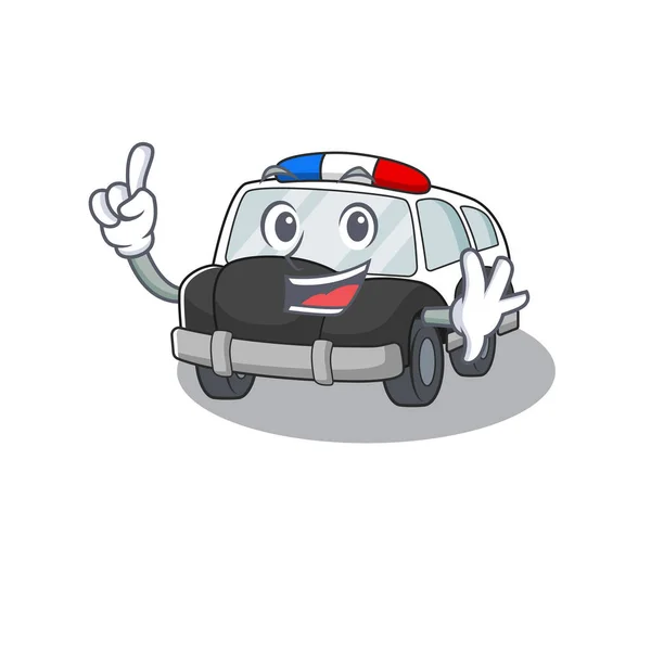 1本の指のジェスチャーでマスコット漫画のコンセプト警察の車 — ストックベクタ