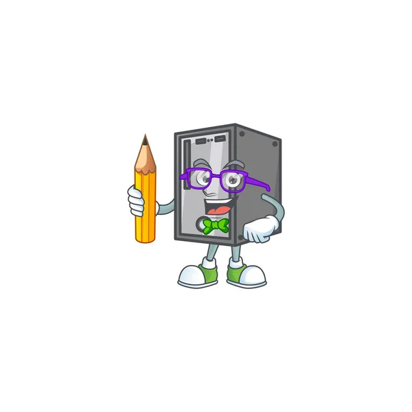 Um ícone mascote de estudante CPU personagem segurando lápis —  Vetores de Stock