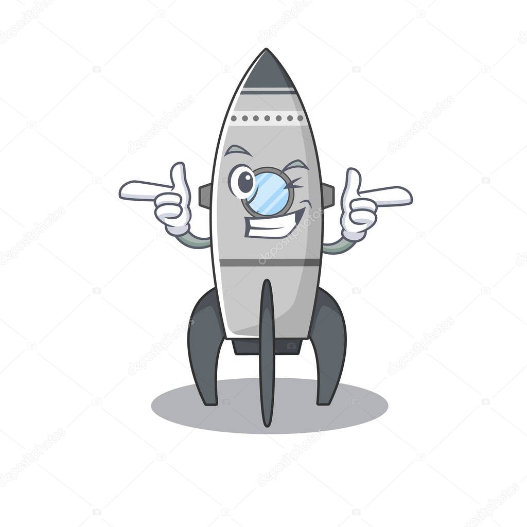 Cute mascot cartoon design of rocket with Wink eye