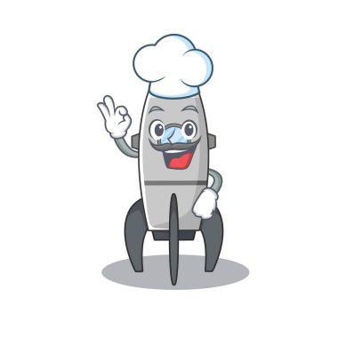 Roket çizgi film karakteri şef olarak çalışıyor ve beyaz şapka takıyor.