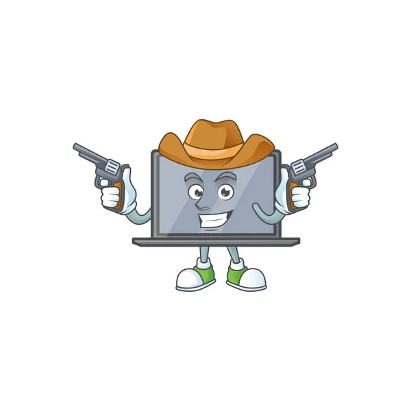 The brave of monitor Cowboy cartoon character holding guns — Stock Vector