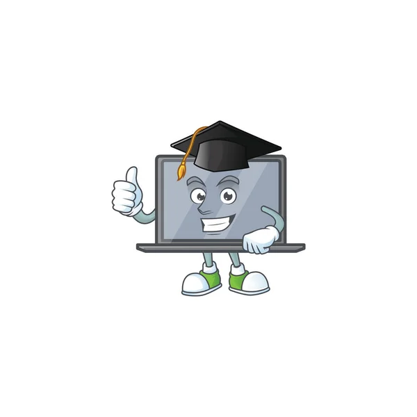En glad karaktär av skärm i en svart Graduation hatt — Stock vektor