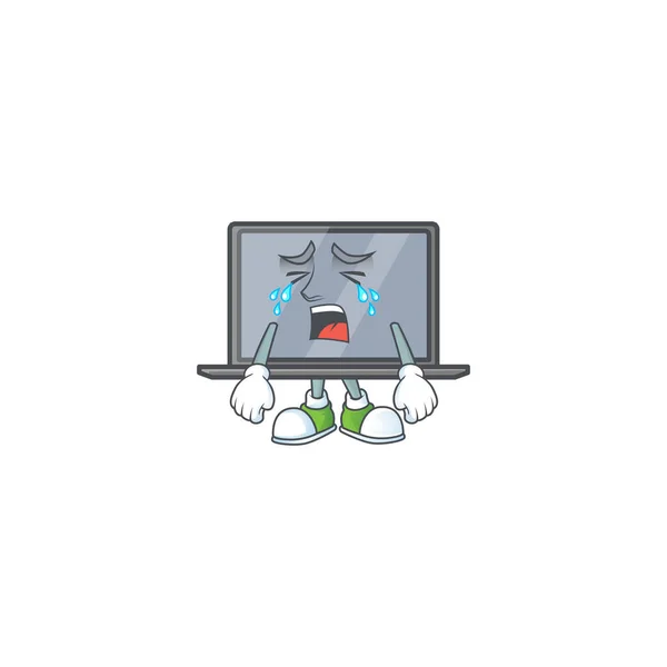 A crying monitor cartoon mascot design style — Stock vektor