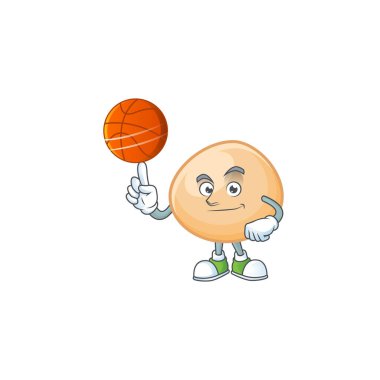 Basketbol oynayan sağlıklı kahverengi hoppang çizgi film karakteri