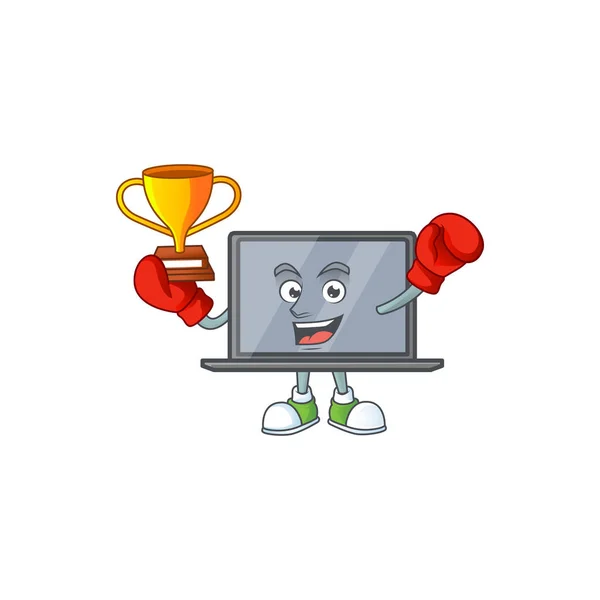 Super cool Boxing winner of monitor in mascot cartoon design — 图库矢量图片