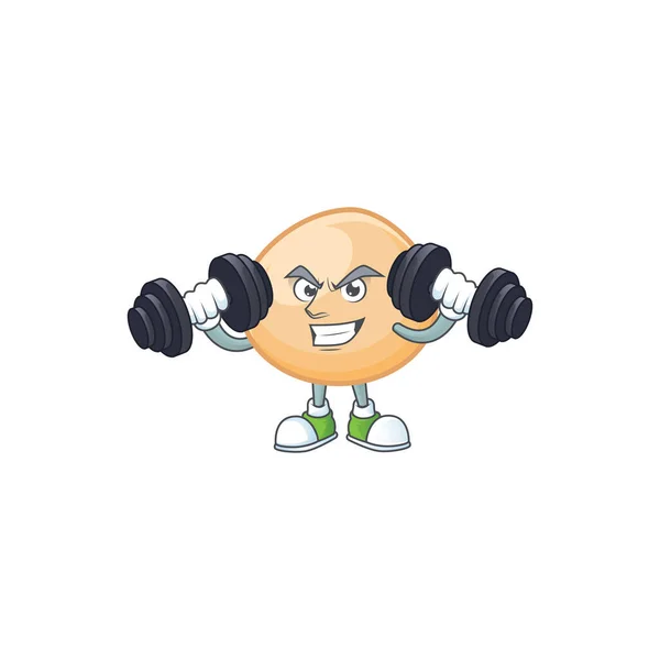 Fitness exercise brown hoppang mascot icon with barbells — Stock Vector