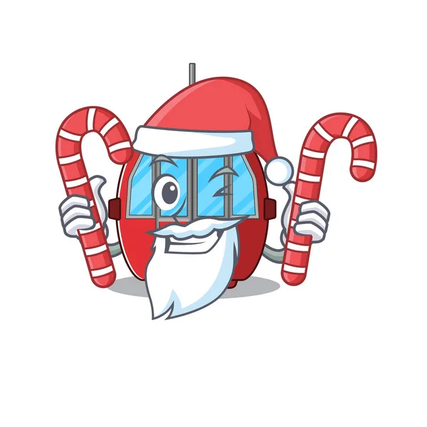 Seilbahn-Cartoon-Figur im Weihnachtsmann-Kostüm bringt Süßigkeiten — Stockvektor
