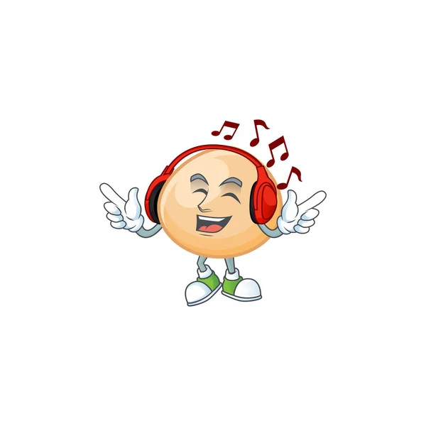 Escuchar música marrón hoppang mascota dibujos animados diseño de personajes — Vector de stock