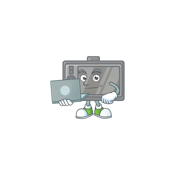Un icono inteligente mascota wacom trabajando con el ordenador portátil — Vector de stock