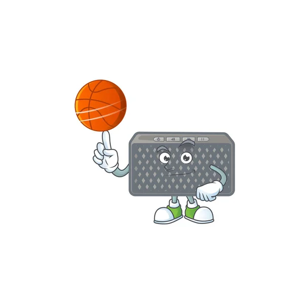 A strong wireless speaker cartoon character with a basketball — Stock Vector