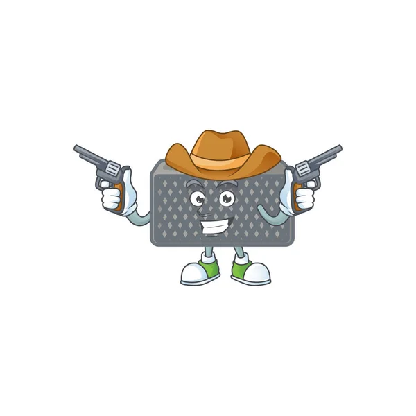 The brave of wireless speaker Cowboy cartoon character holding guns — Stock Vector