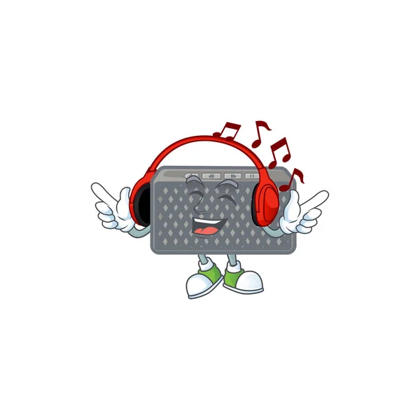 Wireless speaker cartoon character design Listening music on a headset — Stock Vector