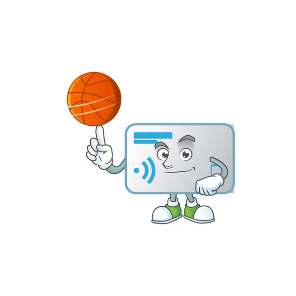 En stark Nfc kort tecknad karaktär med en basket — Stock vektor