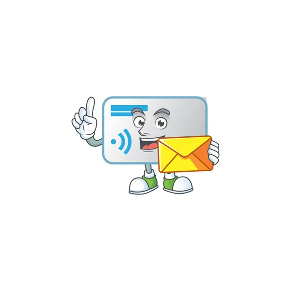 Happily NFC card mascot design style with envelope — 스톡 벡터