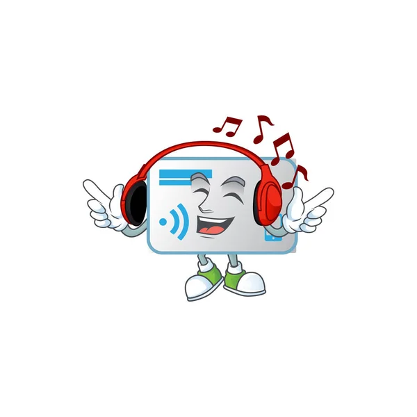 Carte NFC dessin animé character design Écouter de la musique sur un casque — Image vectorielle
