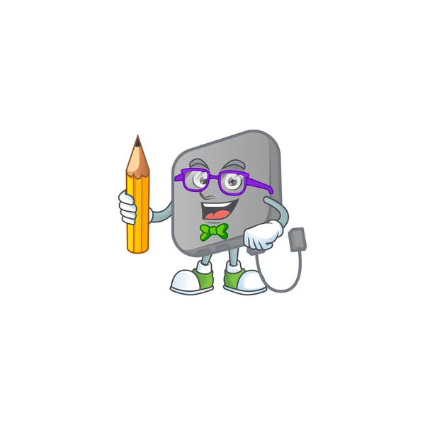 Um ícone mascote de estudante poder banco personagem segurando lápis —  Vetores de Stock
