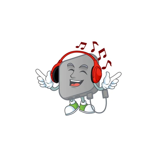Power bank cartoon character design Listening music on a headset — 스톡 벡터
