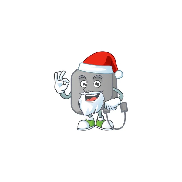 Um adorável Santa poder banco mascote imagem estilo com ok dedo — Vetor de Stock