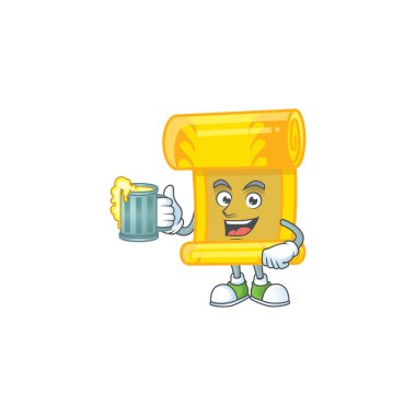 Mutlu Çin altın tomarı maskot tasarımı büyük bir bardakla