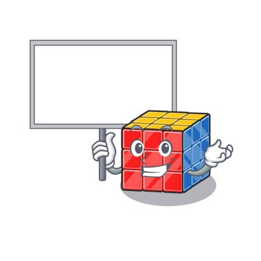 Rubik küp maskot tasarımının güzel bir resmi.