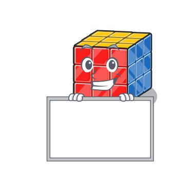 Rubik küp çizgi film tasarımı konsepti tahtayla sırıtıyor