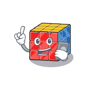 Rubik küp çizgi film tasarım stili telefonda konuşuyor