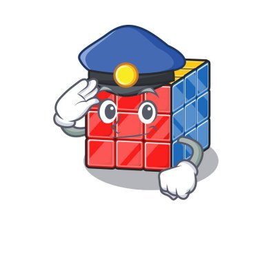 Polis memuru olarak çalışan erkeksi bir rubik küp çizgi film kavramı.