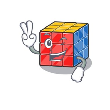 İki parmaklı komik rubik küp çizgi film karakteri maskotu