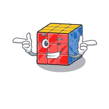 Göz kırpan rubik küpün şirin maskot çizimi.