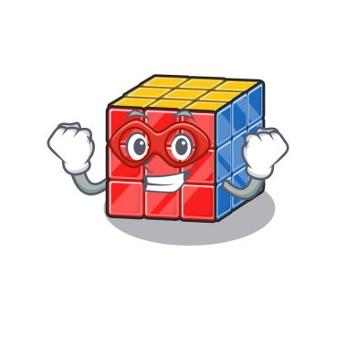 Süper kahraman rolünde rubik küp çizgi film konsepti.
