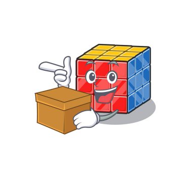 Kutusu olan sevimli rubik küp çizgi film karakteri.