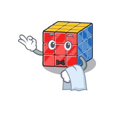 Garson olarak çalışan tatlı rubik küp karakteri