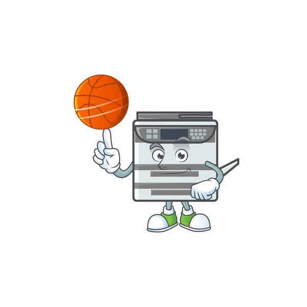 A strong professional office copier cartoon character with a basketball — 스톡 벡터