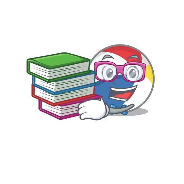 Mascotte de dessin animé de beach ball étudier avec le livre — Image vectorielle