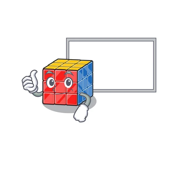 Polegares para cima de design de desenhos animados cubo rúbico ter uma placa —  Vetores de Stock