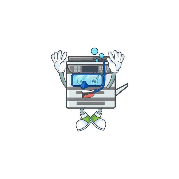 Une icône de mascotte de copieur de bureau professionnel portant des lunettes de plongée — Image vectorielle