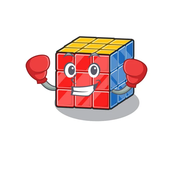 Style de caractère mascotte de Cube rubique Boxe Sportive — Image vectorielle