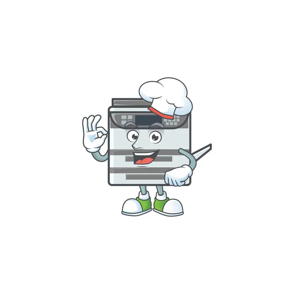 Bureau professionnel copieur personnage de bande dessinée dans une robe de chef et chapeau blanc — Image vectorielle