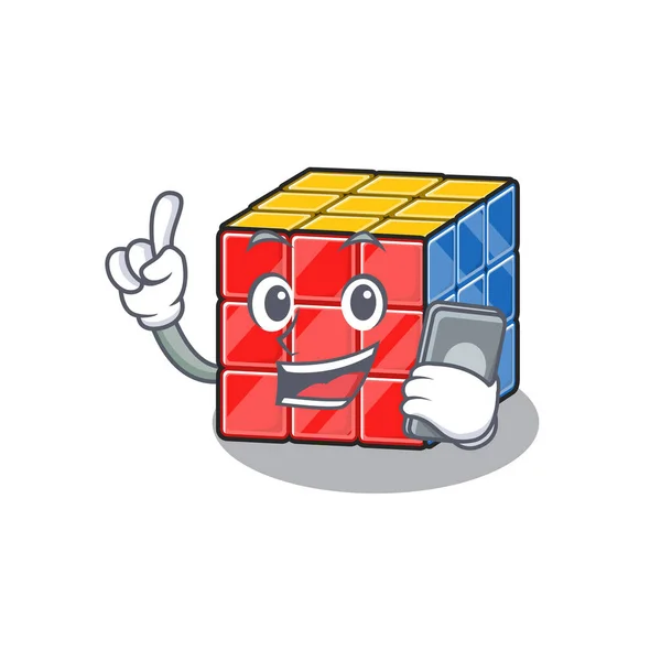 Rubic cube cartoon design style spricht auf einem telefon — Stockvektor