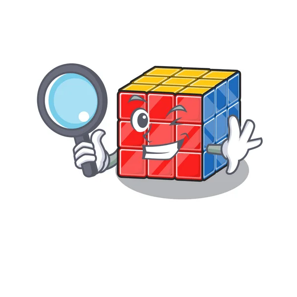 Elégant et intelligent rubic cube détective dessin animé concept de conception — Image vectorielle