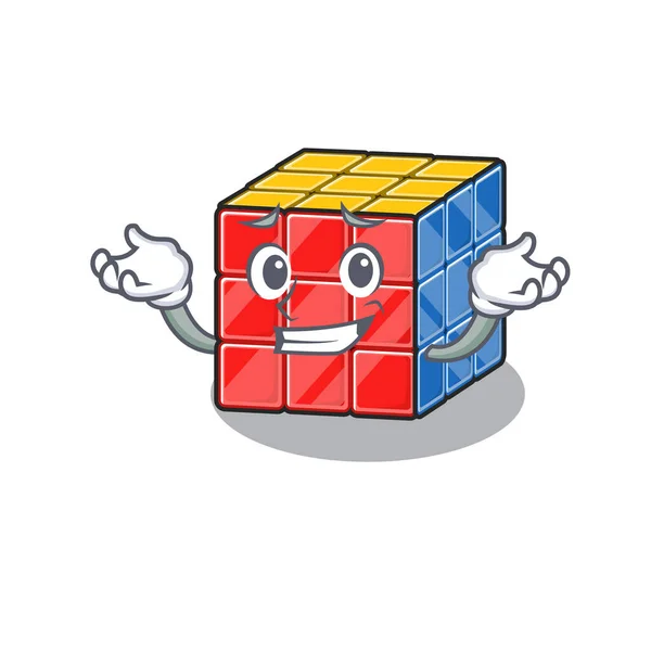 Niedlich grinsenden rubic cube Maskottchen Cartoon-Stil — Stockvektor