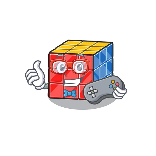 Smiley gamer rubic cube style de mascotte de dessin animé — Image vectorielle