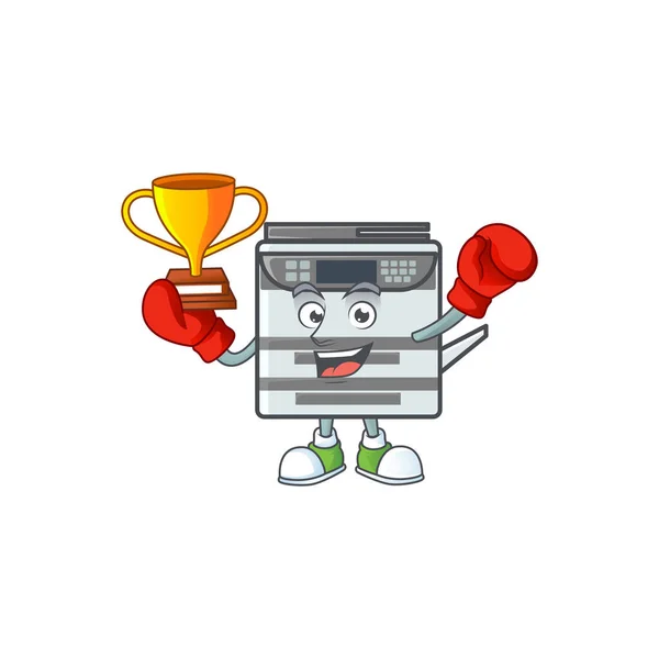 Super cool Boxing winner of professional office copier in mascot cartoon design — Stock Vector