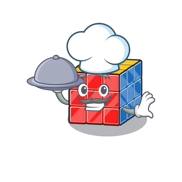 Une image de rubic cube comme un chef servant de la nourriture sur le plateau — Image vectorielle
