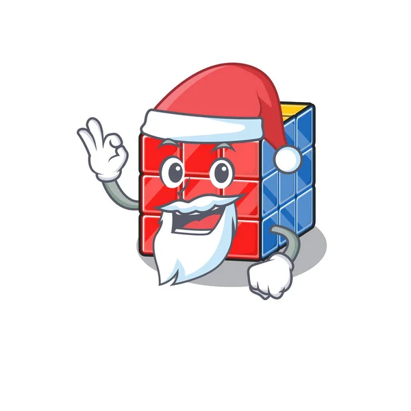 Rubic cube in Santa cartoon character style with ok finger — Stock Vector