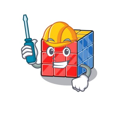 bir otomotiv olarak çalışan çizgi film karakteri tarzı rubik küp