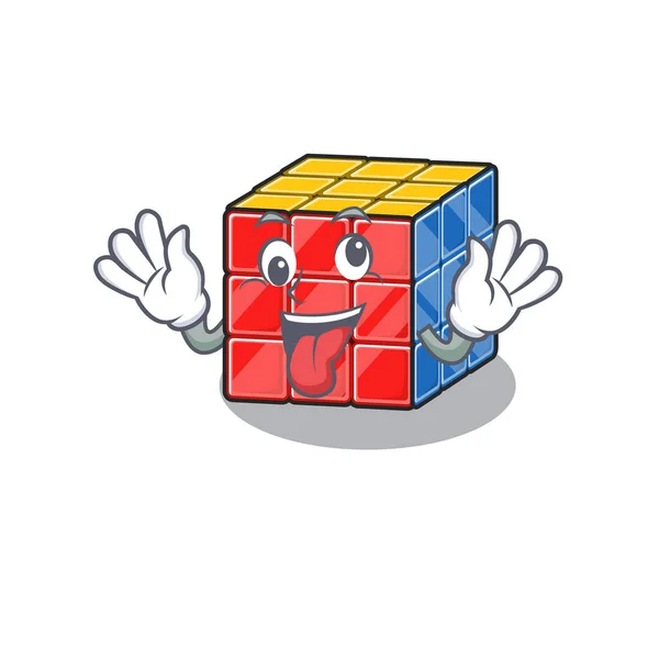 Niedlichen hinterhältigen rubic cube Cartoon-Figur mit einem verrückten Gesicht — Stockvektor