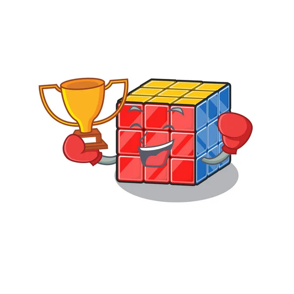Fantasztikus Boxing győztes rubikus kocka kabala rajzfilm design — Stock Vector