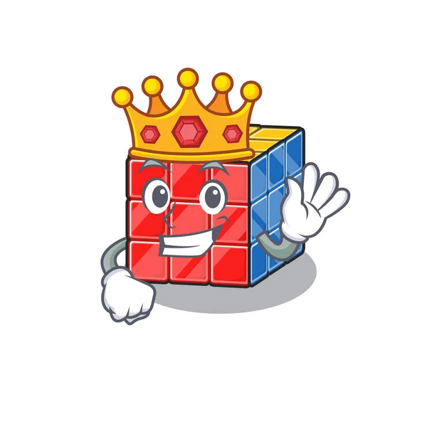 Um desenho de mascote de desenho animado de cubo rúbico realizado como um rei no palco — Vetor de Stock